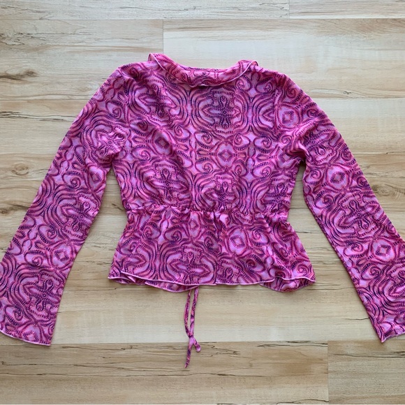 Wild Fable Top Bell Long Sleeve Tie-Front Pink Geo Dot Womens Size Mediu… - Picture 5 of 7